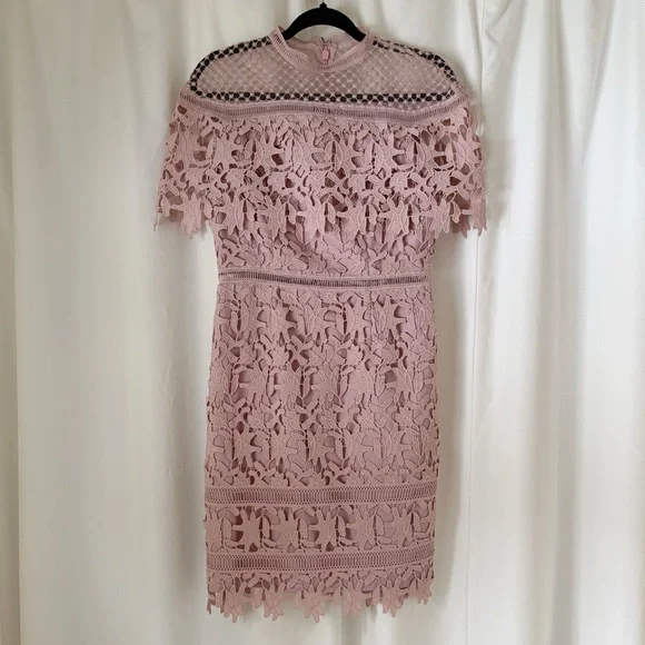 Chi Chi London Rebeka Blush Pink High Neck Shawl Lace Midi Dress Size 8 - Picture 3 of 16